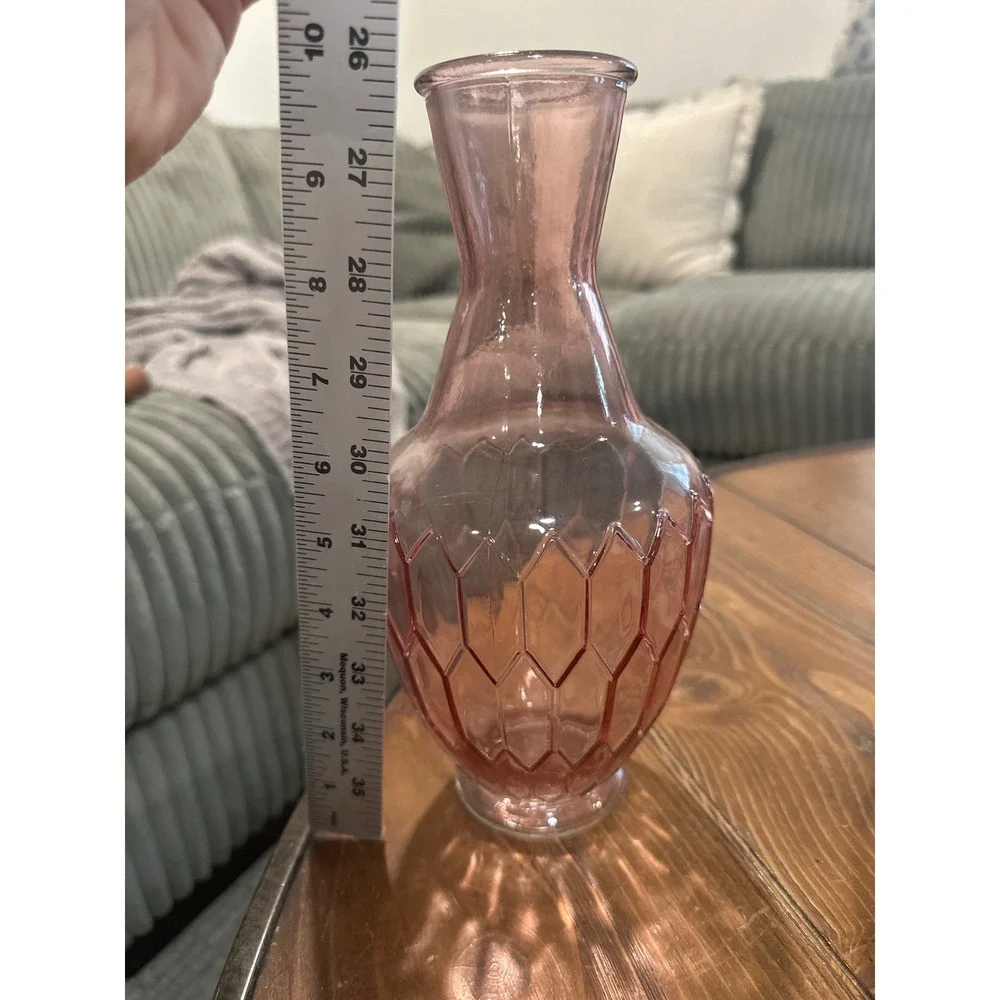 Pink Glass Honeycomb Diamond Pattern Bud Vase Vintage Style Rose Home Decor